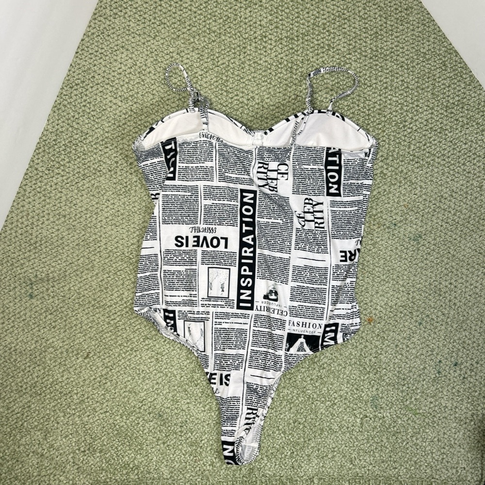 Chic Newspaper Print Bodysuit